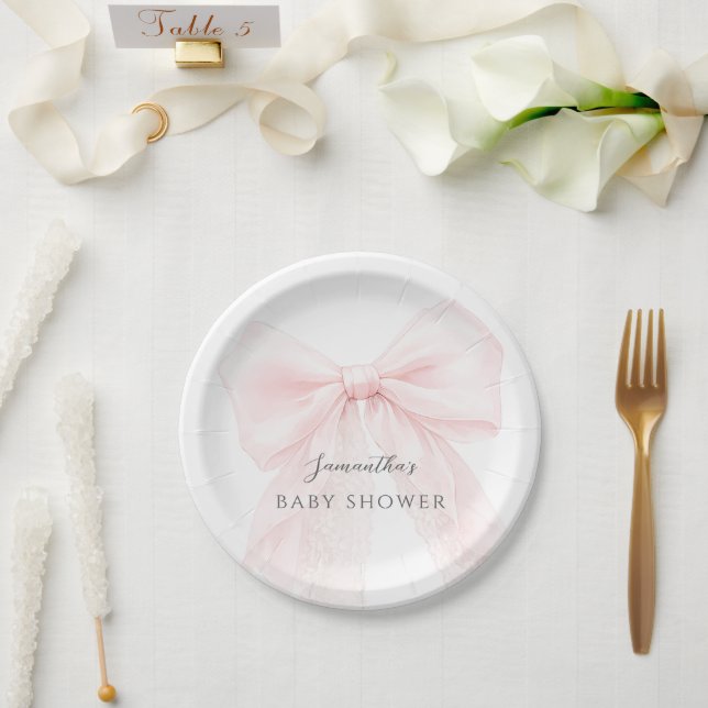 Rosa Schleife Moderne Babyparty Mädchen Pappteller (Hochzeit)
