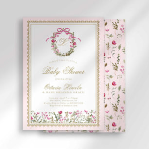 Rosa Schleife Monogramm Baby in Bloom Shower Einladung