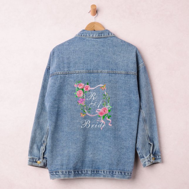 Rosa-Schleife-Monogramm-Hochzeit Jeansjacke (Hangar)