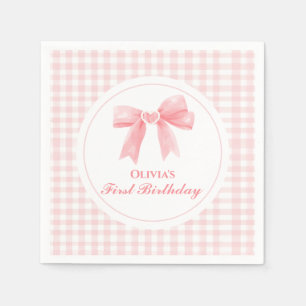 Rosa Schleife preppy Coquette 1. Geburtstag Serviette