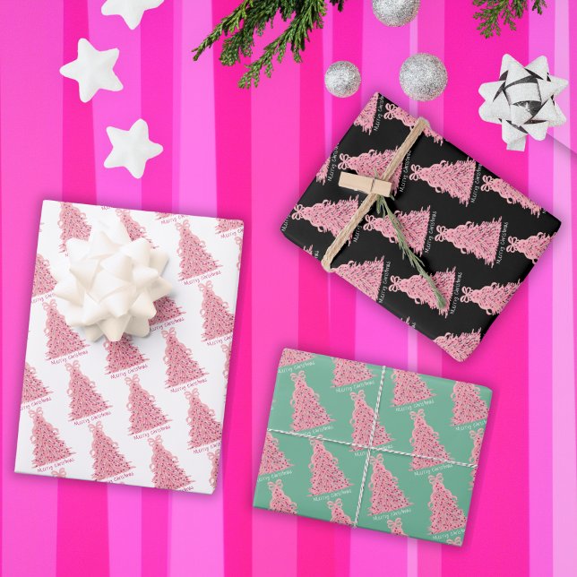 Rosa Schleife Rosa Weihnachtsbaum Geschenkpapier Set (Von Creator hochgeladen)