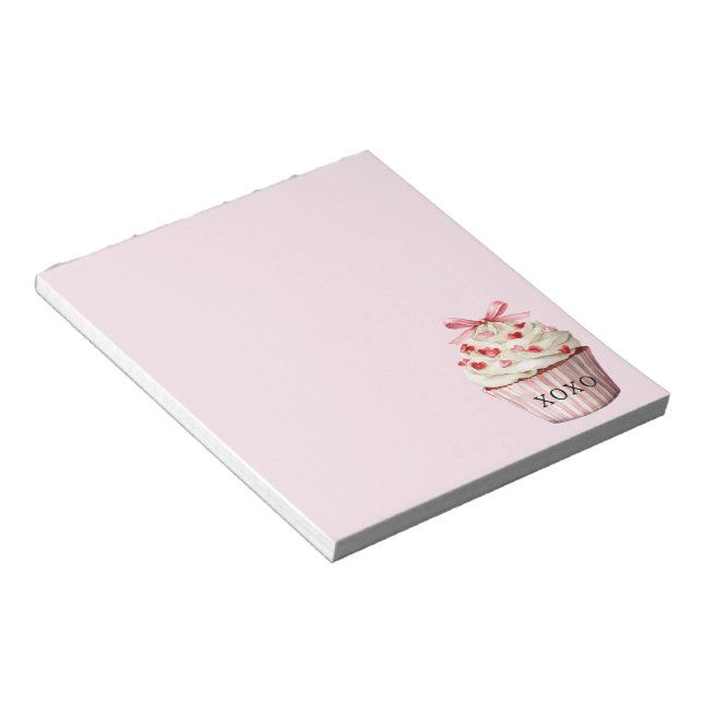 Rosa Schleife Rote Herzen Cupcake   Notizblock (angewinkelt)