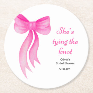 Rosa Schleife - Sie knüpft den Knoten Junggesellin Runder Pappuntersetzer