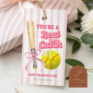 Rosa Schleife Sport Softball Streifen Valentinstag Geschenkanhänger