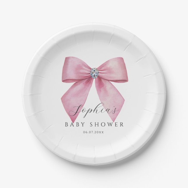 Rosa Schleife Süße Babyparty  Pappteller (Vorderseite)