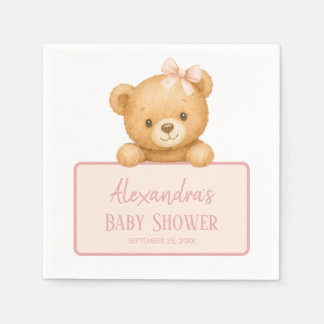 Rosa Schleife Süßer Brauner Teddybär Baby Mädchen Serviette