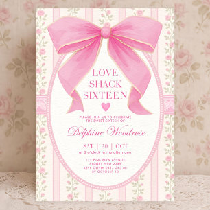 Rosa Schleife Sweet 16 Einladung: Vintage Floral C Einladung