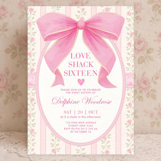 Rosa Schleife Sweet 16 Einladung: Vintage Floral C Einladung