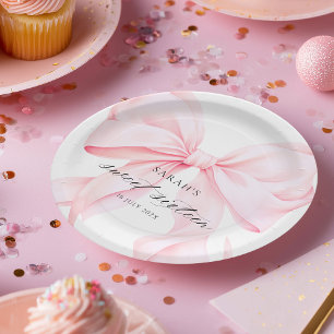 Rosa Schleife Sweet Sixteen Geburtstag Pappteller