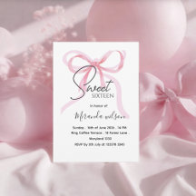 Rosa Schleife Sweet Sixteen Geburtstagseinladung