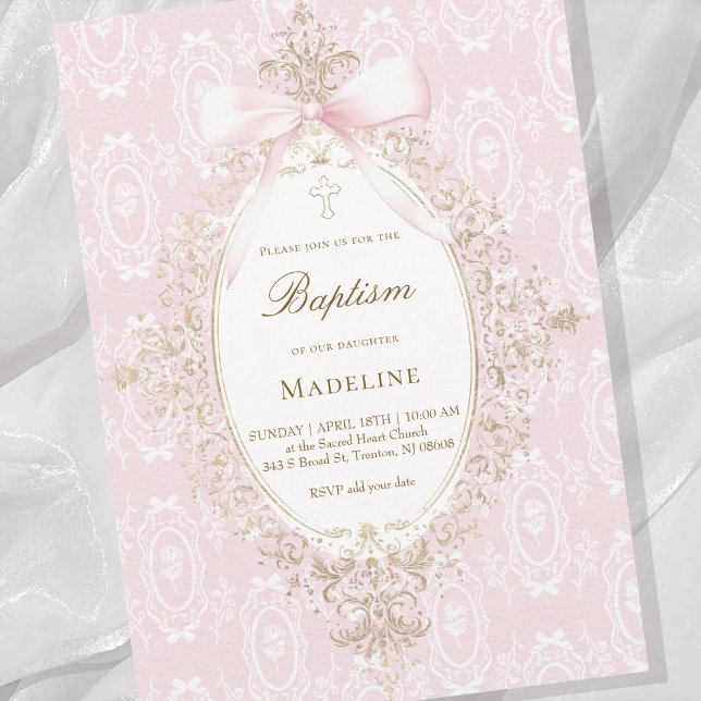 rosa Schleife Taufe Mädchen Einladung (Von Creator hochgeladen)