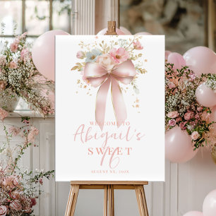 Rosa Schleife und Blumen Sweet 16 Geburtstag Poster