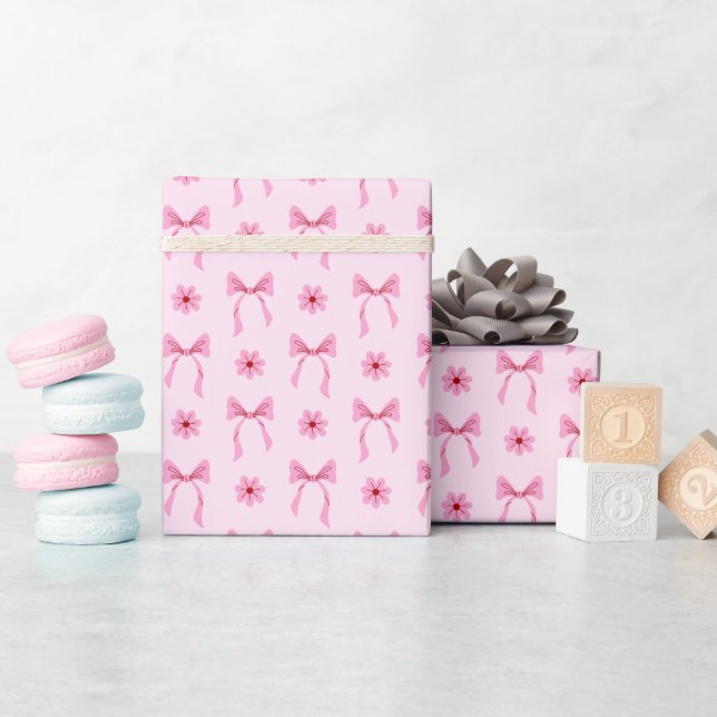 Rosa Schleife und Blumenmuster Geschenkpapier Roll (Babyparty)