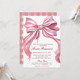 Rosa Schleife und Gingham-Mädchen-Baby-Party Einladung