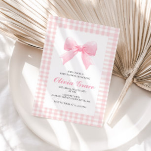 Rosa Schleife und Gingham-Preppy-Baby-Party Einladung