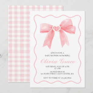 Rosa Schleife und Gingham Preppy-Baby-Party Einladung