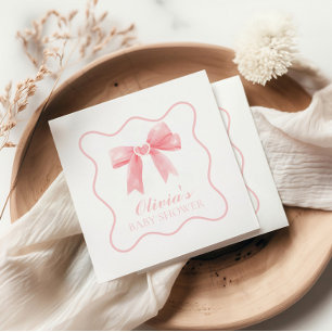 Rosa Schleife und Gingham-Preppy-Babyparty Serviette