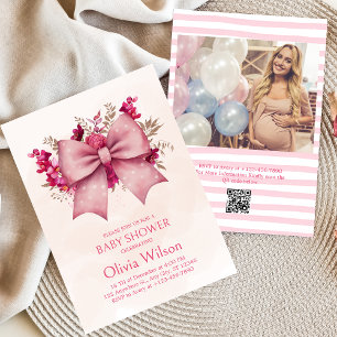 Rosa Schleife und hübsche florale Babyparty-Einlad Einladung