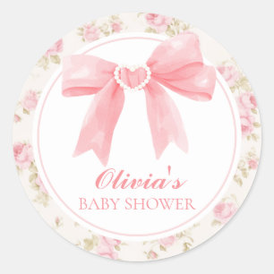 Rosa Schleife und Rosen preppy Babyparty Runder Aufkleber