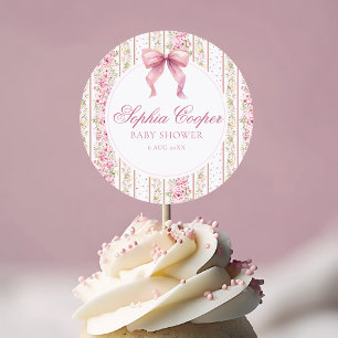 Rosa Schleife Vintage Coquette Babyparty Runder Aufkleber