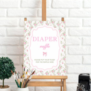 Rosa Schleife Vintage Florale Babyparty-Windel-Raf Poster