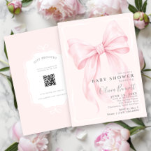 Rosa Schleife Watercolor Mädchen Baby Shower mit Q