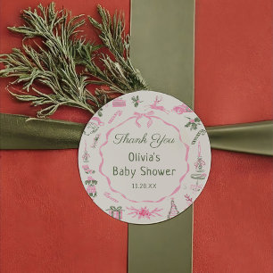 Rosa Schleife Weihnachts-Baby-Shower-Aufkleber Runder Aufkleber