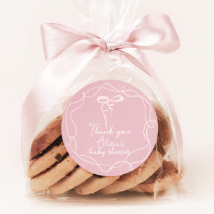 Rosa Schleife welliger Rahmen elegante Mädchen Dus Runder Aufkleber