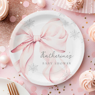 Rosa Schleife Winter-Baby-Shower-Party-Papierplatt Pappteller