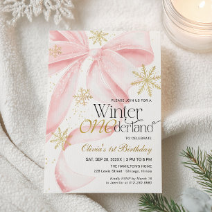 Rosa Schleife Winter Onederland 1. Geburtstag Einladung