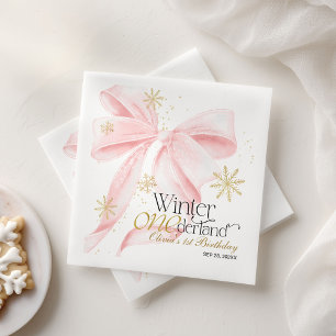 Rosa Schleife Winter Onederland 1. Geburtstag Serviette