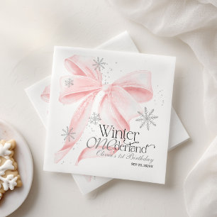 Rosa Schleife Winter Onederland 1. Geburtstag Serviette