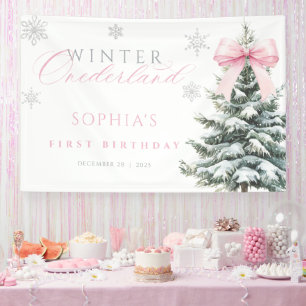 Rosa Schleife Winter Onederland Erstes Geburtstags Banner