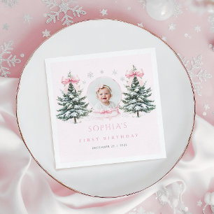 Rosa Schleife Winter Onederland Erstes Geburtstags Serviette