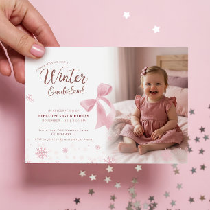 Rosa Schleife Winter Onederland Mädchen Foto 1. Ge Einladung