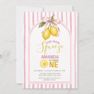 Rosa Schleife Zitrone Sweet One Geburtstag Main Sq Einladung