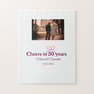 Rosa Schleife zum 50-jährigen Hochzeitsjubiläum Puzzle