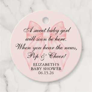 Rosa Schleifen-Baby-Party-Coquette-Champagner Geschenkanhänger