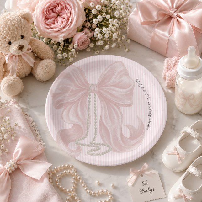 Rosa Schleifen-Baby-Party Pappteller (Von Creator hochgeladen)