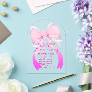 Rosa Schleifen-Baby-Shower-Torbogen Acryleinladungen