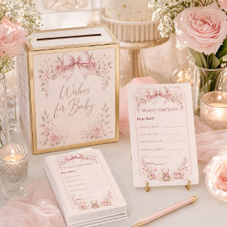 Rosa Schleifen-Baby-Shower-Wünsche für Baby-Karte Karte