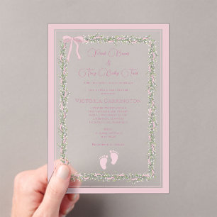 Rosa Schleifen & Babyzehen Elegante Babyparty Acryleinladungen