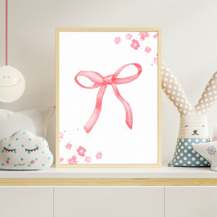 Rosa Schleifen-Babyzimmer Poster Aquarell Baby Mäd