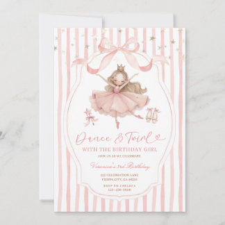 Rosa Schleifen-Ballerina Tanz- und Dreh-Geburtstag Einladung