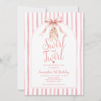 Rosa Schleifen-Ballerina-Tutu-Swirbel-und-Drehung- Einladung