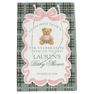 Rosa Schleifen-Bär-Tartan-Babyparty-Geschenke Mittlere Geschenktüte