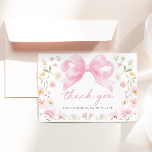 Rosa Schleifen-Blumen-Baby-Shower-Dankeschön Dankeskarte