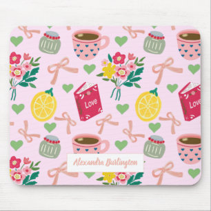 Rosa Schleifen Blumen Handzeichnung Zitronenmuster Mousepad