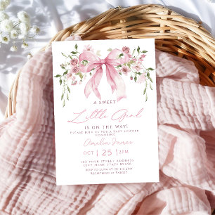 Rosa Schleifen-Blumen-Mädchen-Baby-Party Einladung