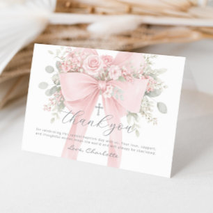 Rosa Schleifen-Blumen-Taufkleid für Baby Mädchen Dankeskarte